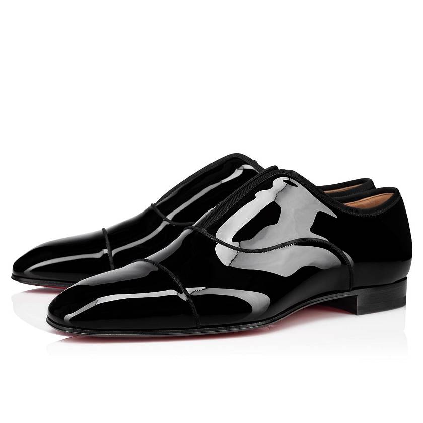 Men's Christian Louboutin Alpha Male Patent Leather Oxford Slip On Shoes - Black [3859-210]